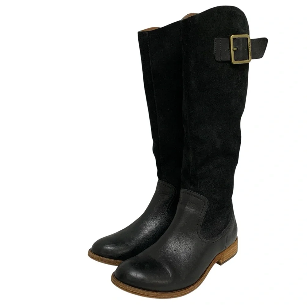 Kork Ease Black Suede Leather Knee High Riding Boots Buckle Zip Women's Sz 6.5M - Picture 5 of 16
